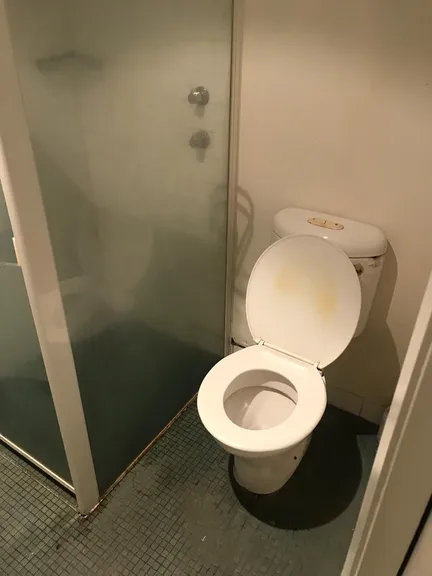 Bathroom after construction - paint splatter and dust